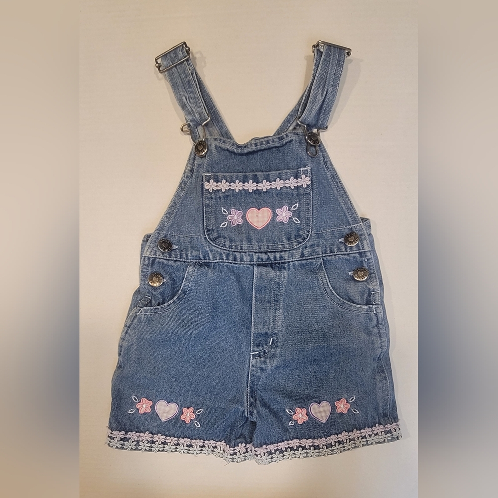 Denim Kids Overalls with Heart Embroidery